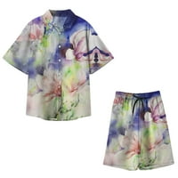 Muške bluze, košulje, kompleti, ljetna bluza na plaži i hlače s kratkim rukavima s cvjetnim reverom, udobno ležerno odijelo Plus