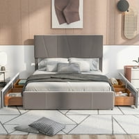 Presvlaka kraljice veličine platforme krevet s ladicama za dnevnu sobu, siva