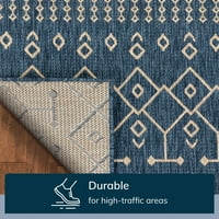 Dobro tkani Marokanski plavi plemenski tepih 9 '11 Okrugli za unutarnju i vanjsku upotrebu s ravnim tkanjem