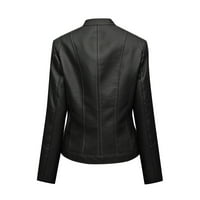 ; / Ženske jakne s patentnim zatvaračem, Kaputi, ugrađene jakne Od PU kože s reverom, obične vanjske jakne dugih rukava, Crna;