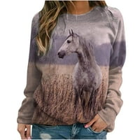 Ženski preslatki pulover, majice s konjskim printom, pripijena majica, široki džemper s okruglim vratom s dugim rukavima, gornja