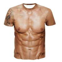 Majica s 3-inčnim mišićavim muškim printom za fitness, Okrugli vrat i kratki rukav, Crna