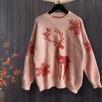 Božićni džemperi za žene, muški džemper od 2 inča, Ženski Božićni džemper s okruglim vratom s dugim rukavima, pleteni džemper sa