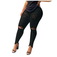 Uske hlače za žene s elastičnim strukom, uski traper s poderanim rupama, seksi obične hlače, obične traperice