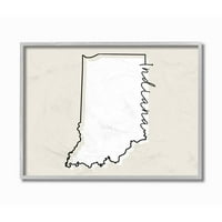 Stupell Industries Indiana Home State Map Neutral Print Dizajn siva seoska kuća rustikalno uokvirena teksturizirana umjetnost Daphne