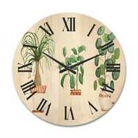 DesignArt 'Trio kućnih biljaka ficus konjski rep i dlan' tradicionalni zidni sat drveta