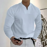 Muška ležerna jednobojna džentlmenska poslovna majica s izrezom u obliku slova U i dugim rukavima s džepovima