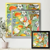 DesignArt 'cvjetajući narančasti i bijeli tulipani ii' tradicionalni uokvireni umjetnički tisak