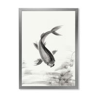 DesignArt 'crno -bijela vintage riba I' nautički i obalni uokvireni umjetnički tisak