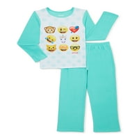 Emoji djevojke vrh dugih rukava i hlače pidžama set za spavanje, 2-komad, veličine 4-12