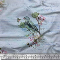 Tekst na baršunastoj tkanini s cvjetnim tiskom i Europskom pticom Greenfinch iz