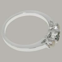 Ženski prsten za obljetnicu od 9K bijelog zlata britanske proizvodnje s prirodnim smaragdom i kultiviranim biserima - opcije veličine-Veličina