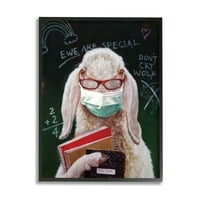 Stupell Industries Sheep School Portret Country Ewe Animal Knjige Crni uokvirena zidna umjetnost, 30, dizajn Lucia Heffernan