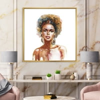 Designart 'Portret Afro American Woman v' Modern Framed Canvas Wall Art Print