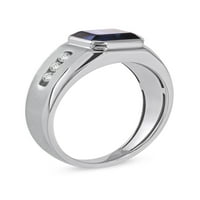 Muški prsten od srebrnog smaragdnog srebrnog dragog kamena s plavim safirom i bijelim safirom