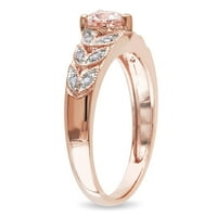 10-karatni Vintage prsten od ružičastog zlata u obliku srca s morganitom u obliku srca i dijamantima.