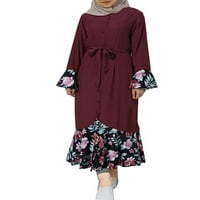 Ženska muslimanska haljina s dugim rukavima S cvjetnim uzorkom, večernja haljina s rubom ribljeg repa