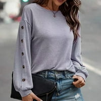 Tunike za žene, elegantne Ležerne obične bluze s okruglim vratom s dugim rukavima na kopčanje, široke majice, puloveri