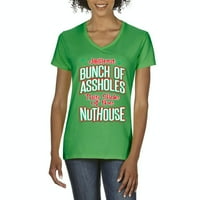 Ženska majica s izrezom u obliku slova u i kratkim rukavima najzabavniji je Božić s ove strane ludnice u zelenoj boji