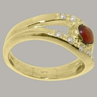 Ženski jubilarni prsten od 10k britanskog žutog zlata s prirodnim granatom i kultiviranim biserima - opcije veličine-veličina 6,75