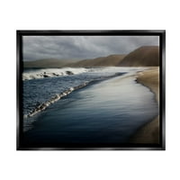 Plaža pjena valovi valovi obalne fotografije Jet crni uokvireni umjetnički print zidna umjetnost