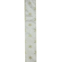 Northlight zlatna i bijela snježna pahuljica tiskana božićna žičana zanatska vrpca 2.5 dvorišta