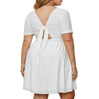 Ležerne jednobojne bijele haljine A kroja Plus veličine s okruglim vratom i prevelikim kratkim rukavima
