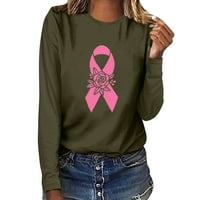 Majice za rak dojke za žene-Casual majice, jesenske majice širokog kroja dugih rukava, pulover s okruglim vratom s ružičastom vrpcom,