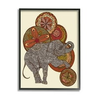 Stupell Industries slon i lopta detaljni fraktali mandale cvjetni oblici grafička umjetnost crni uokvireni umjetnički tisak zidna