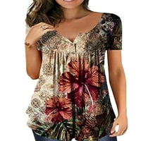 Ženski ljetni topovi, majica kratkih rukava, cvjetna majica, lepršava Majica, Modni pulover za odmor u stilu -;