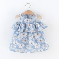 Slatke ljetne haljine za djevojčice od 6 m do 3 godine, Maturalna Haljina Bez rukava s volanima s cvjetnim printom, Plava od 6 m