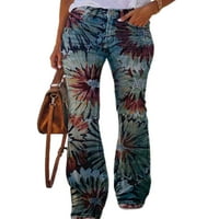 Ženske traperice s cvjetnim printom, rastezljive duge hlače, Vintage hlače, modne školske hlače