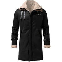 Zimske Krznene jakne za muškarce, udobne tople prozračne kapute dugih rukava, Vintage radne jakne za putovanja, crne, 5-inčne