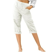 Ženske Capri hlače s elastičnim strukom u struku i vezicama, jednobojne hlače za slobodno vrijeme, labavi džepovi, Capri hlače za