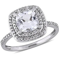 Carat T.G.W. Stvoren bijeli safir i karat T.W. Dijamantni 10kt bijeli zlatni halo zaručnički prsten