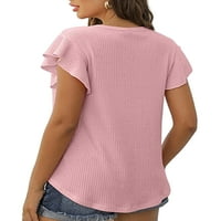 Ženska ljetna majica od vafla s kratkim rukavima, pulover s kratkim rukavima, ljetna ležerna tunika s ravnim rubom, bluze