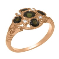 10K ženski prsten od ružičastog zlata britanske proizvodnje s prirodnim zelenim turmalinom i kubičnim cirkonijem - opcije veličine-veličina