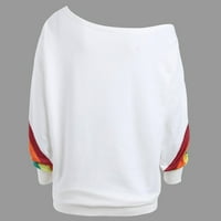 Donji dio, ženske majice, Ženski Casual široki pulover dugih rukava s duginim printom, bluza, majice, majica, bijeli donji dio