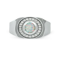 Imperijalni dragulj Sterling Silver ovalni rez stvorio je Opal i stvorio bijeli safirski halo muški prsten