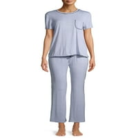 Ženska majica s okruglim vratom s džepovima od 2 komada i hlače-pidžama Set