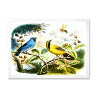 DesignArt 'žuta i plava ptica u divljini' tradicionalni uokvireni umjetnički tisak