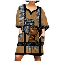 Modna haljina, rasprodaja, Ženska Moda, Afrički vintage print, srednji rukav, izrez u obliku pisma, ležerna Mini haljina, božićne