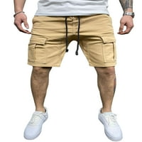 Muške jednobojne kratke hlače s džepovima prošivenim i vezicama na srednjem struku