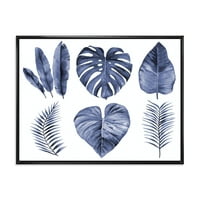 DesignArt 'Plavi akvarelni tropski listovi I' Farmhouse uokvirena platna zidna umjetnička tiska