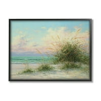 Ljetna plaža trava morski valovi obalno slikanje crno uokvirena umjetnička print zidna umjetnost