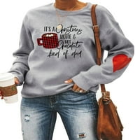 Ženski pulover s printom slova u obliku srca, Casual karirana majica, jesenska majica s okruglim vratom s dugim rukavima u svijetlosivoj