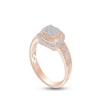Zaručnički prsten od bijelog prirodnog dijamanta okruglog reza s mekim okvirom od ružičastog zlata od 14 karata preko srebra, veličina