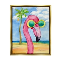 Stupell Industries izgledaju dobro flamingo tropsko slikanje metalik zlato plutajuće uokvireno platno tiskanje zidne umjetnosti,