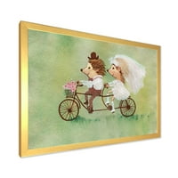 DesignArt 'vjenčanje par ježju vozeći bicikl' tradicionalni uokvireni umjetnički tisak
