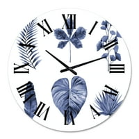 DesignArt 'Sažetak plavog seta biljnih lišća' tradicionalni zidni sat